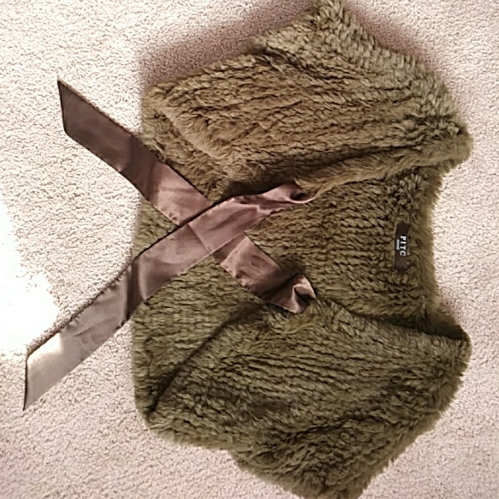 Real Fur Shrug with Satin Tie Close